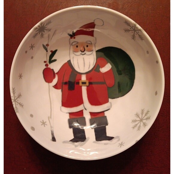 2 Large Vintage Wondershop Christmas Plastic Cereal Bowls Ft. Santa And Snowman - Picture 3 of 3
